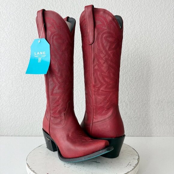 Lane Boots Shoes - Lane SMOKESHOW Womens Cowboy Boots 8 Red Leather Western Cowgirl Mid Calf Tall